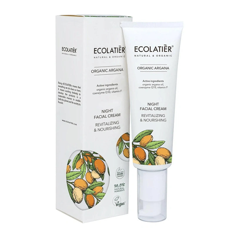 ECOLATIER Nakts sejas krēms ādas atdzīvināšanai un barošanai ar organisko argāna eļļu, 50 ml